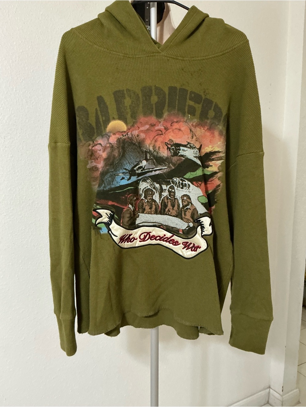 Who Decides War Tuskegee Airmen Graphic Thermal Hoodie Olive Green Size Large